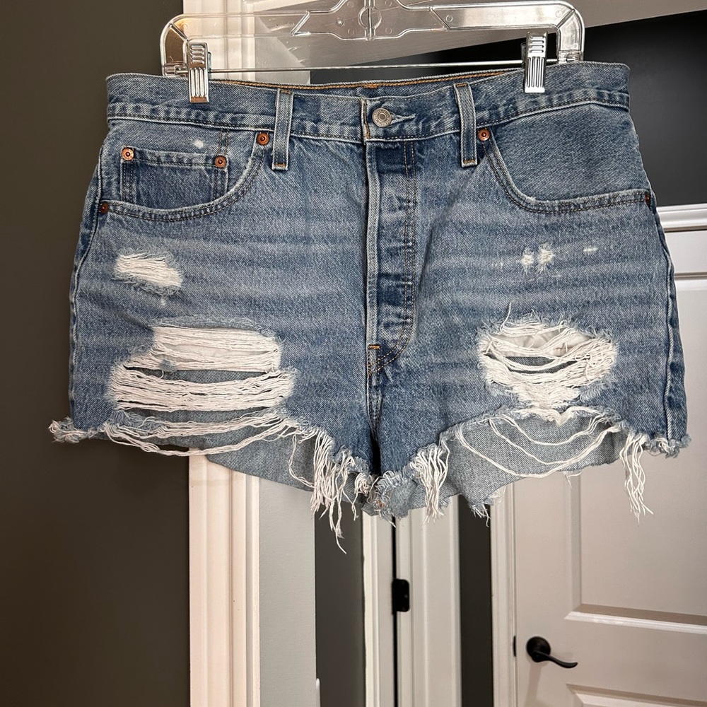 Levi's Classic Blue Ripped Jean Shorts